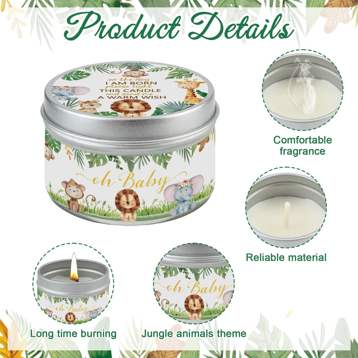Nlicrst 24Pcs Jungle Animal Baby Shower Party Candles, Lavender Scented Candles for Baby Shower Favors, Christening & Birthday Parties, Gender Reveal Return Gifts
