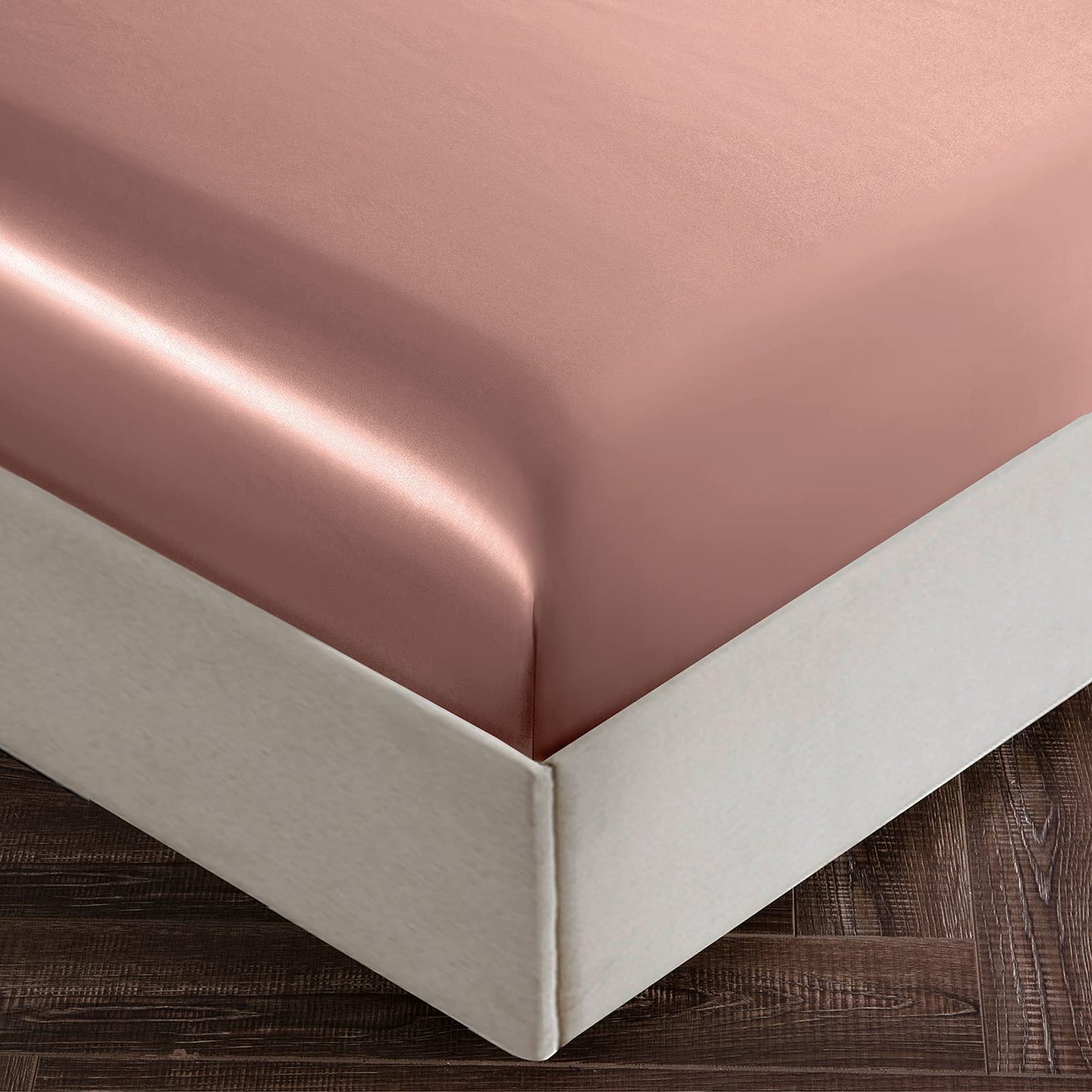 SiinvdaBZX 3-Piece Set Satin Queen Fitted Sheet & 2 Pillowcase, Champagne Silky Soft Fitted Bottom Sheet, Wrinkle Free, Fade Resistant, Deep Pocket Bed Sheet (Deep Up to 15")