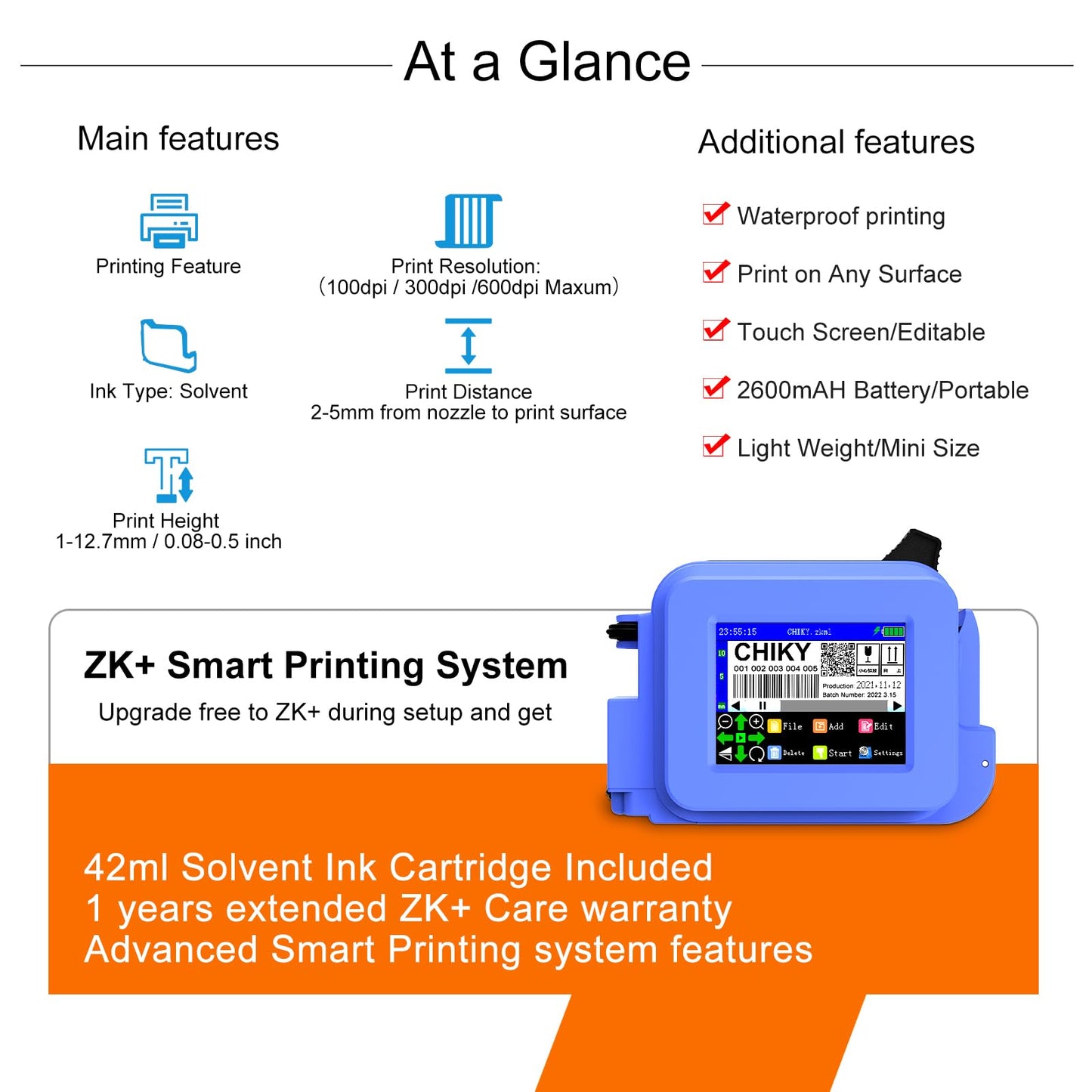 CHIKYTECH Upgraded Mini Inkjet Printer for All Materials, Portable Printing Machine for Date Time Barcode Logo Qrcode Batch Number Image Icons (Mini Inkjet Printer)