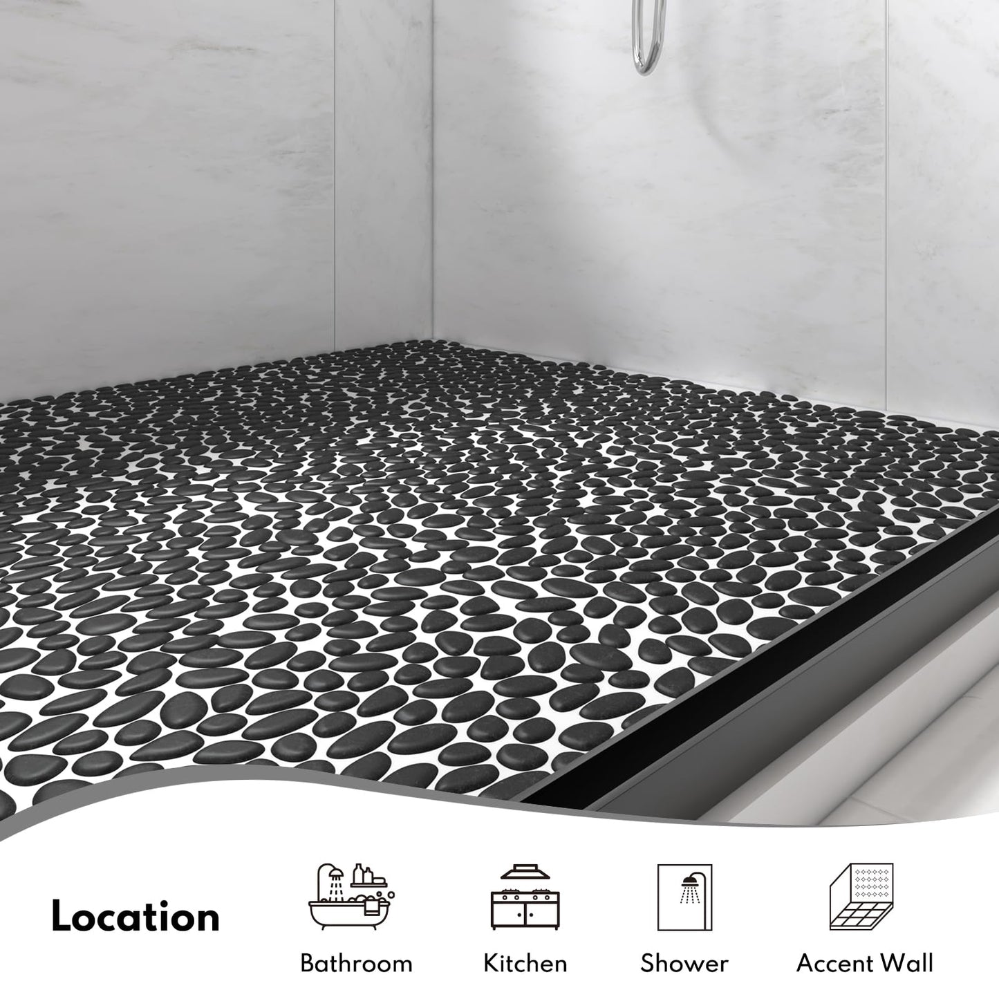 Lovdeco Pebble Tile Shower Floor, Mosaic Pebble Backsplash for Wall, Stone Tiles for Bathroom and Outdoor Garden, 5 Sheets, Black