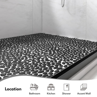 Lovdeco Pebble Tile Shower Floor, Mosaic Pebble Backsplash for Wall, Stone Tiles for Bathroom and Outdoor Garden, 5 Sheets, Black
