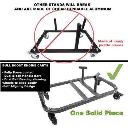 Bull Boost Performance K Series K20 K24 Engine Cradle Stand Cart Quick Block Handle Bars Casters K Swap, BBP-001-KCART-BK