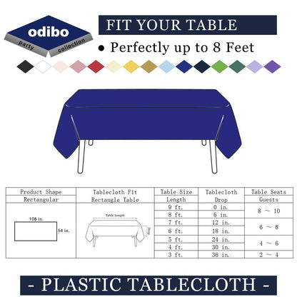 odibo Royal Blue Tablecloths Plastic 2 Pack Dark Blue Disposable Table Covers 54" x 108" Sapphire Blue Table Cloths for Parties Birthdays Weddings Holiday Banquet Fits up to 8 Foot Rectangle Tables