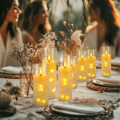 YOROXRG 24 Pack Christmas Decoration Flickering Flameless Candles,Battery Operated Candles,LED String Lights LED Candles for New Year, Home Decor, Parties,Wedding(D2.2 xH 5" 6" 7") (Ivory)