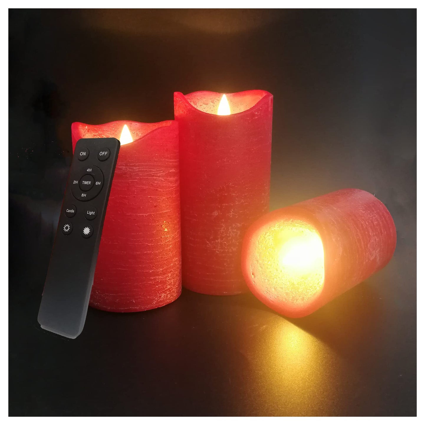 iZAN 3 Pack Real Wax Flameless Candles Battery Operated LED Pillar Flickering Realistic Electric Candle Gift Sets with Remote Control and Cycling 24 Hours Timer for Home Decor 3”D X 4" 5" 6" H (Red)