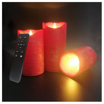 iZAN 3 Pack Real Wax Flameless Candles Battery Operated LED Pillar Flickering Realistic Electric Candle Gift Sets with Remote Control and Cycling 24 Hours Timer for Home Decor 3”D X 4" 5" 6" H (Red)