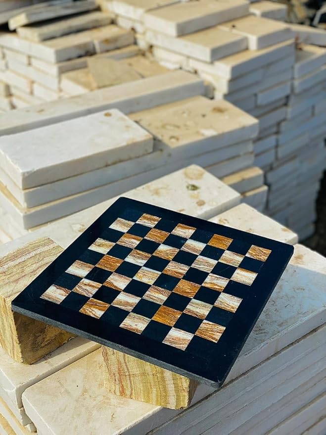Large Handmade Full Chess Set Marble Chess Board 32 Chess Game Pieces Unique Home décor. Handcrafted Tournament Chess Board - 2 Players. (Black MultiGreen)