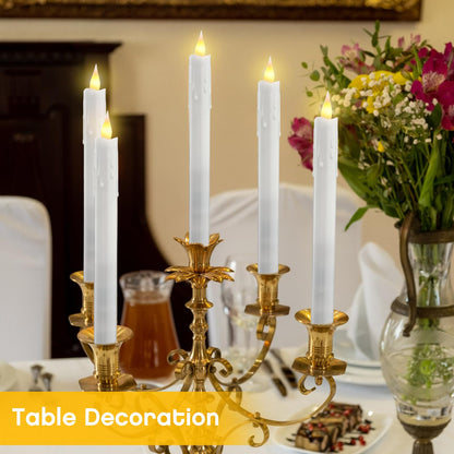 Baquler 50 Pcs 10 Inch White Flameless Taper Candles Dripless Battery Operated LED Flickering Candlesticks Window Candle with 3D Flickering Flame for Wedding Spring Summer Decor
