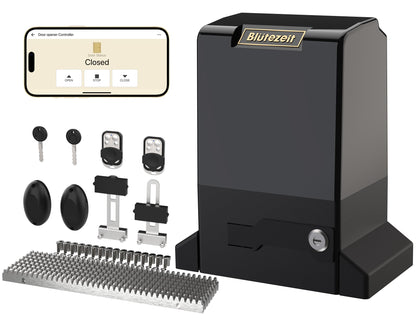 Blütezeit 220V Sliding Gate Opener 6300lb Heavy Duty (AC 220~240V), WiFi Control Slide Gate Motor 2.05HP Rack Driven with 2 Remote Controls & IR Sensor Complete Kits for Driveway Gates Up to 40ft
