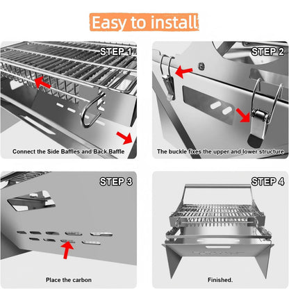 Portable 360°Rotating Charcoal Grill with Flipping Basket - 304 Stainless Steel Barbecue Grill for Camping, Tailgating, and Outdoor Adventures, Easy to Disassemble, Includes BBQ Bag New Upgrade