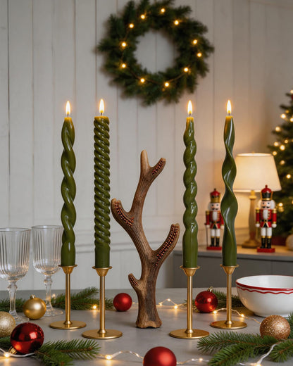 10 Inch Olive Taper Candles-Green Tapered Candle Smokeless Unscented Candlestick Long Slow Burning 8 Hours Tall Sticks for Christmas Wedding Dinner Parties-4Pack