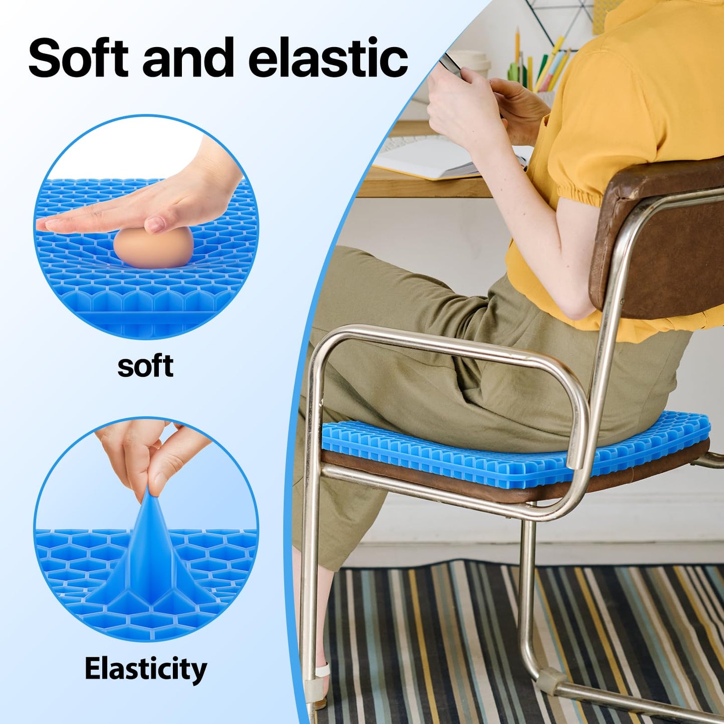 Gel Seat Cushion, Cooling seat Cushion (Super Large & Thick), Breathable Honeycomb Design Absorbs Pressure Points Seat Cushion, Gel Cushion for Office Chair, Home Car seat Cushion for Wheelchair