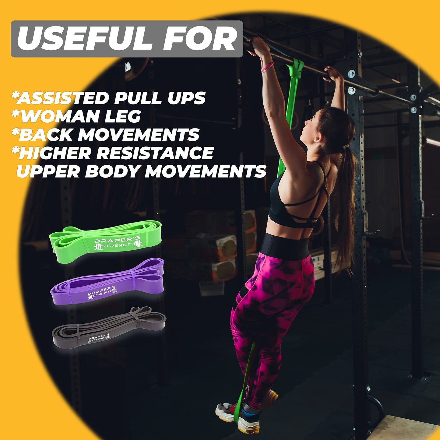 DRAPER'S STRENGTH Heavy Duty Resistance Stretch Loop Bands for Powerlifting Workout Exercise and Assisted Pull Ups 02. Red