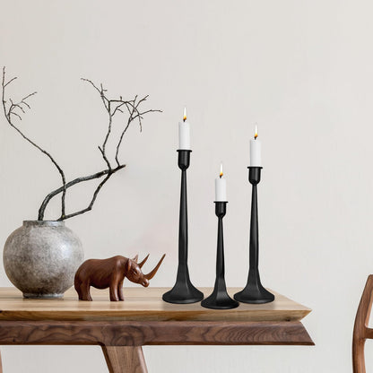 Iron Taper Candle Holders Set of 3, Black Metal Candlestick Holders for Taper Candles, Tall Decorative Candle Stands for Wedding Centerpieces, Dining Table, Mantel & Home Decor (Black, 12" 14" 15.5")