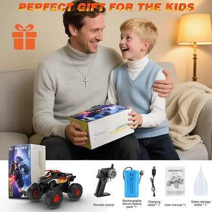 Amphibious Remote Control Car 4WD | Waterproof RC Cars with Dual Spray Mist &amp Led Lights1:16 RC Monster Truck for All Terrain Off-Road Pickup Toys Gifts for Boys/Girls Age 8-12+