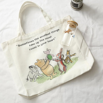 MRYAWXBK Pooh Bear Gifts for Women Friends, Pooh Bear Inspirational Canvas Tote Bag 16oz Iced Glass Cup Friendship Gift Set Gifts for Best Friends
