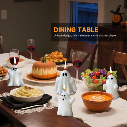 FANNEV 4Pcs Halloween Ghost Candles, Cute Ghost Scented Candle Decorations, Table Tea Light Candle Decoration for Bedroom, Bathroom and Living Room