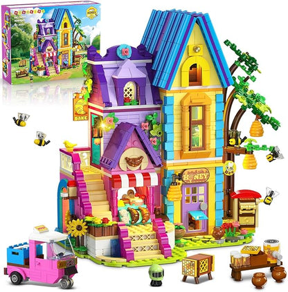 HOGOKIDS Beekeeping &amp Bakery House Building Toy with LED Light - 1084PCS Friends Girls Baking Building Set with Honey Workshop Pretend Play Birthday for Kid Girls Boys Ages 8-12+ Years
