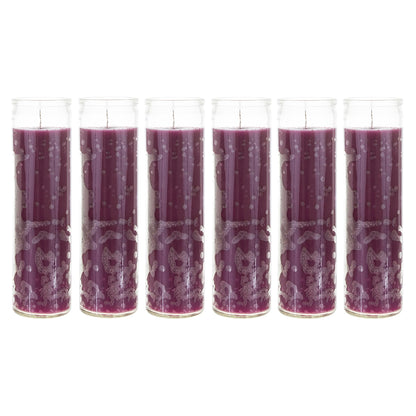 Mega Candles 6 pcs Unscented Purple 7 Day Glass Container Devotional Prayer Candles, Premium Wax Candle 2 Inch x 8 Inch, Sanctuary, Vigils, Prayers, Blessings, Religious, Memorials, Remembrance