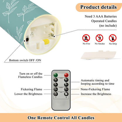 Gravopti White Leaf 2 Pack Flameless LED Pillar Candles with Remote & Timer, Battery Operated, Flickering Wax Candle for Wedding, Romantic Home & Party Decor