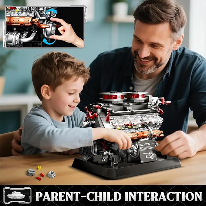 Tiger Tank Engine Building Blocks Set for Adults 14+ 1236PCS Military Model Kit with Movable Gears and Pistons Compatible with Lego Mechanical Engineering Toy for Collectors teenager and Military Fans
