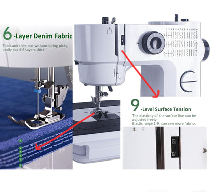 Sewing Machine with Extension Table, 39Stitch Patterns Built-In,withAccessory Kit, LED Light 2-Speed Foot Pedal, Sewing Machine for Beginners Great for Quilting, Crafts & Mending