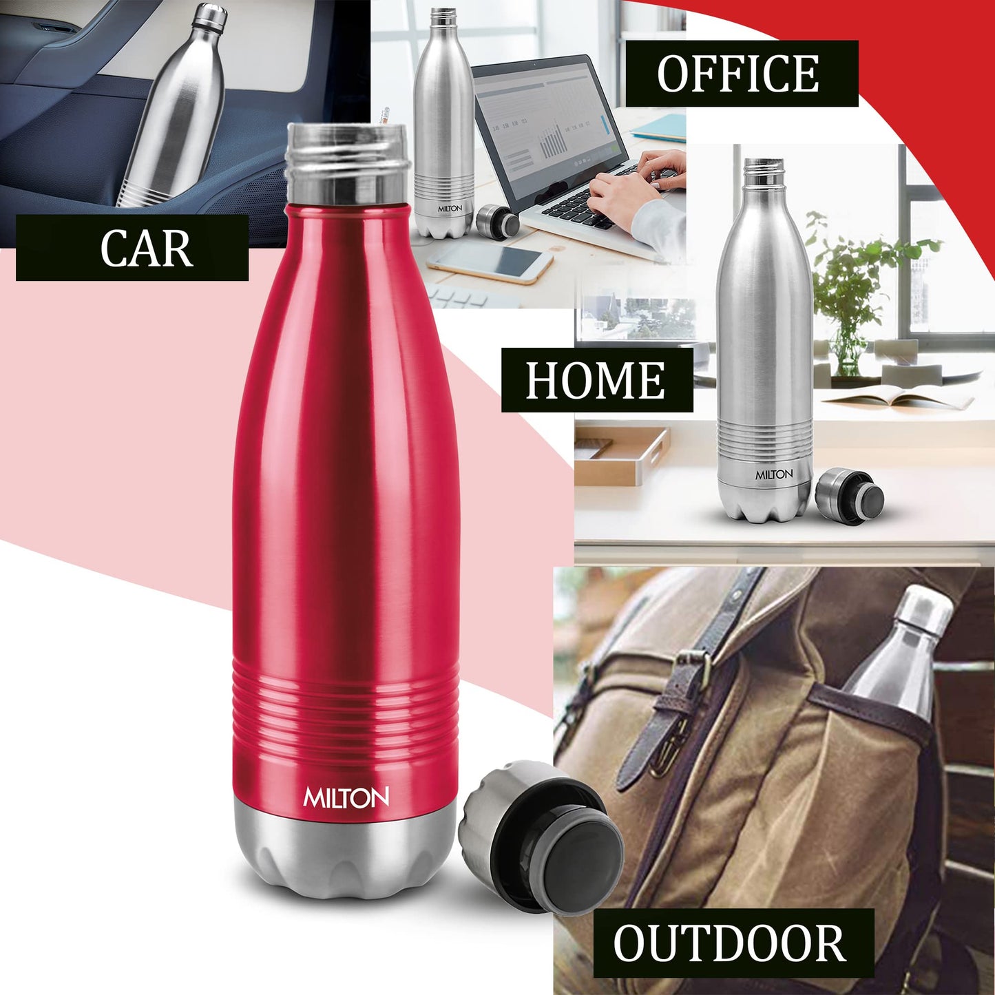 Milton Insulated Water Bottle 700 ml, (24 oz) Stainless Steel Double Walled Vacuum for 24 Hours Hot and Cold, Leakproof, BPA Free, Thermosteel Duo-DLX 750 Maroon