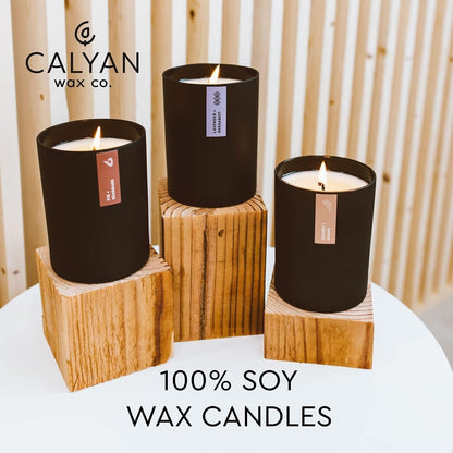 Calyan Wax Co. Evergreen & Eucalyptus Scented Candle - 75 Hour Burn - Luxury Clean Soy Wax Candles - Long Lasting Black Tumbler Jar Candle for Home - 10.2oz