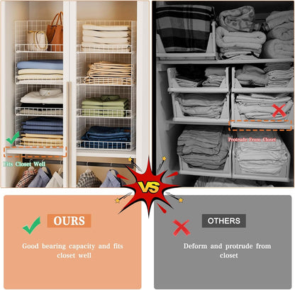 Yociyoga 4-Tier Closet Organizer - Space-Saving Foldable Storage Baskets for Wardrobe - White