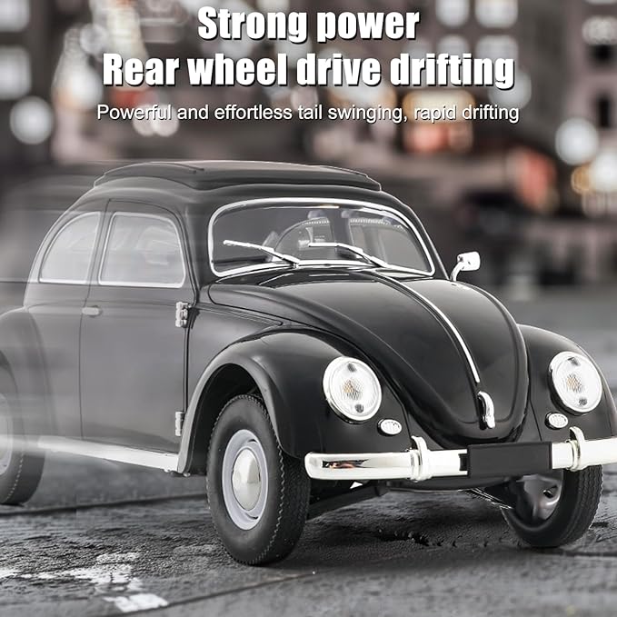 Remote Control Car 1:16 Scale Classic Beetle Model Toys Car for Adults 2.4GHz 4CH RC Car Rear Wheel Drive with LED Ligjhts and 2 Rechargeable Batteries