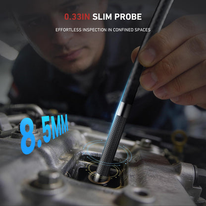 10FT Two-Way Articulating Borescope with 5" HD Screen, Industrial Endoscope Camera with Light, 0.33in Slim Probe Video Inspection for Automotive Engine, HVAC, Mechanics, Wall