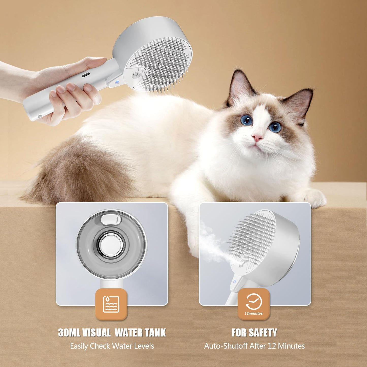 Cloud Care Cat Brush for Indoor Cat Steam Brush for Shedding Spritz Defur Comb for Cats Dogs Steam Brushes for Long Short Hair Cats Dogs Pet Steam Brushes for Massage Grooming Self-Cleaning