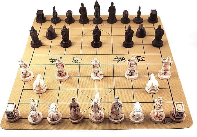 Traditional Chinese Xiangqi Portable Chess SetTravel Board Game Set with Resin Chess Pieces and Leather Chessboard