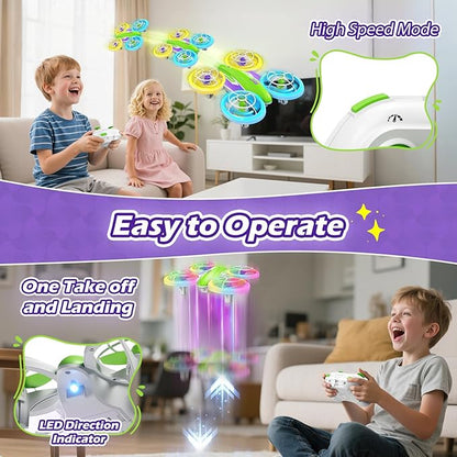 LED RC Drone for Kids 6+ Christmas Birthday Gift for Boys &amp Girls with Remote Batteries 360° Flip High Speed Mode 45 Min Flight Indoor and Outdoor Flying Toy - Green Purple