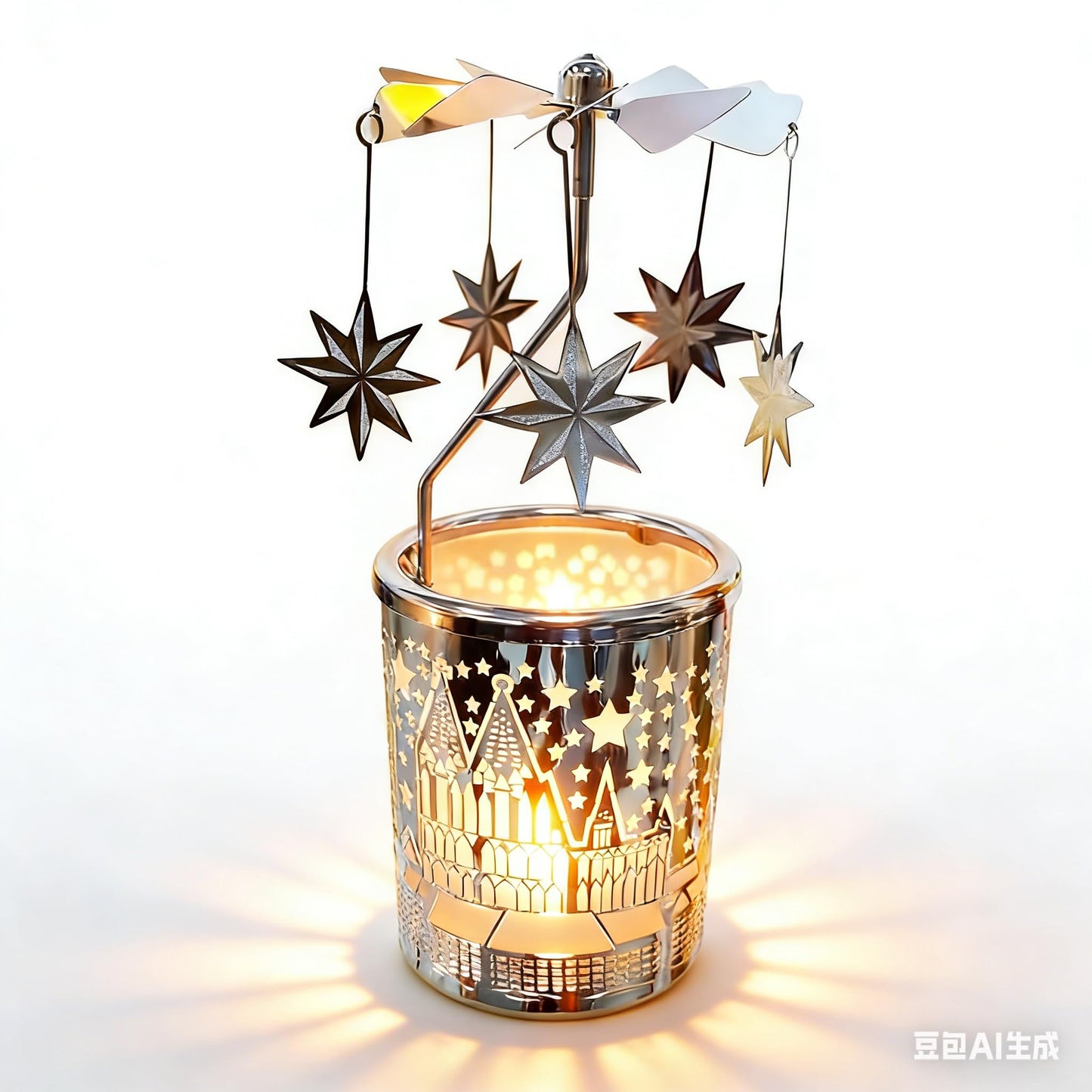 adkinzim Rotary Candle Holders Spinning Tealight Holders Carousel for Tabel Decoration for Children Friend (SIilver Stars)