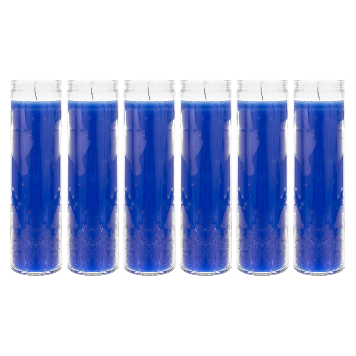 Mega Candles 6 pcs Unscented Blue 7 Day Glass Container Devotional Prayer Candles, Premium Wax Candle 2 Inch x 8 Inch, Sanctuary, Vigils, Prayers, Blessings, Religious, Memorials, Remembrance
