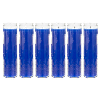 Mega Candles 6 pcs Unscented Blue 7 Day Glass Container Devotional Prayer Candles, Premium Wax Candle 2 Inch x 8 Inch, Sanctuary, Vigils, Prayers, Blessings, Religious, Memorials, Remembrance