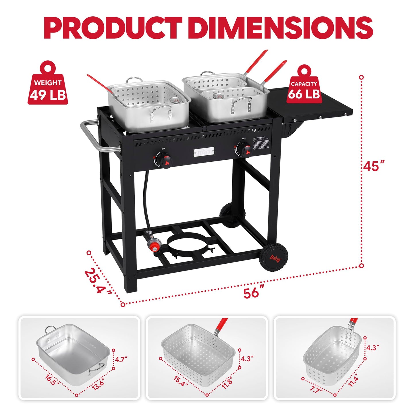 FEASTO Outdoor Propane Deep Fryer with Movable Cart, 2-Burner Stove with 100,000 BTU Total, 2 x 18QT Aluminum Pots, 1 x 18QT Basket & 2 x 9QT Frying Baskets, Portable Fryer for Fish, Fries & Chicken