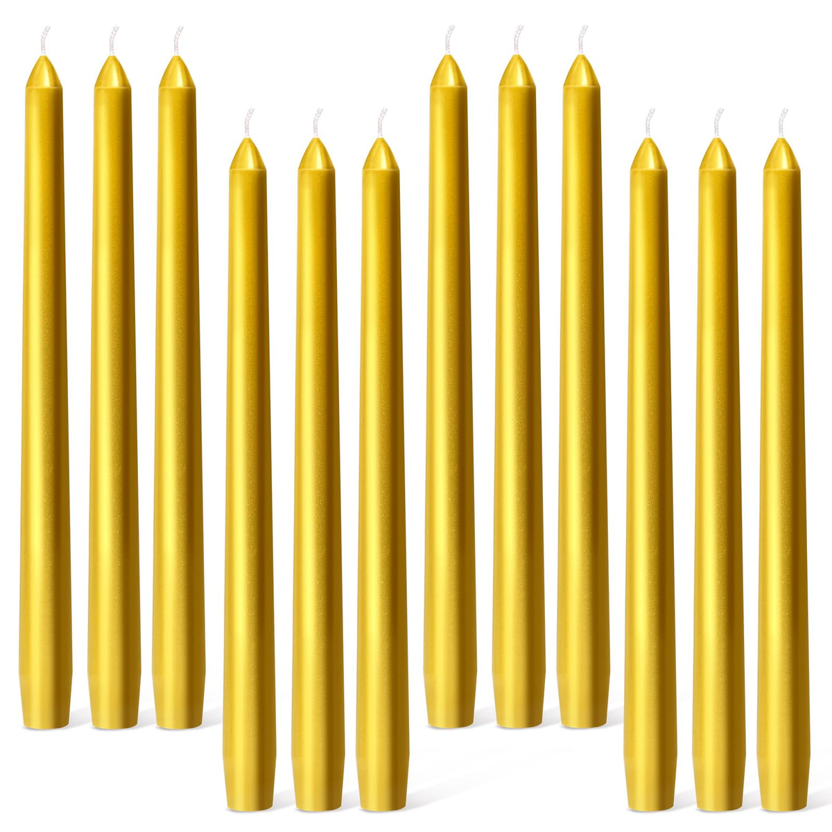 Everymoment Gold Taper Candles - 12 Pack 10 Inch Candlesticks - Dripless & Smokeless for 8 Hours - Unscented Paraffin Wax - Ideal for Wedding Christmas Anniversary New Year's Eve & Luxury Decor