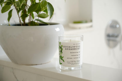 LEOBEN CO – Eucalyptus Spearmint Scented Candle – 9oz, B.B. Wellness Collection Design – 50 hr Burn Time – Poured in California Using Vegan Soy Wax and Essential Oils – Made in Small Batches