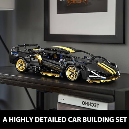 GEVINST Collectible Sports Race Cars Building Set with LED Lights Model Car Kits for Boys 8-12 and up Adults 1:14 Scale Black Gold Supercar Gifts (1309 PCS)