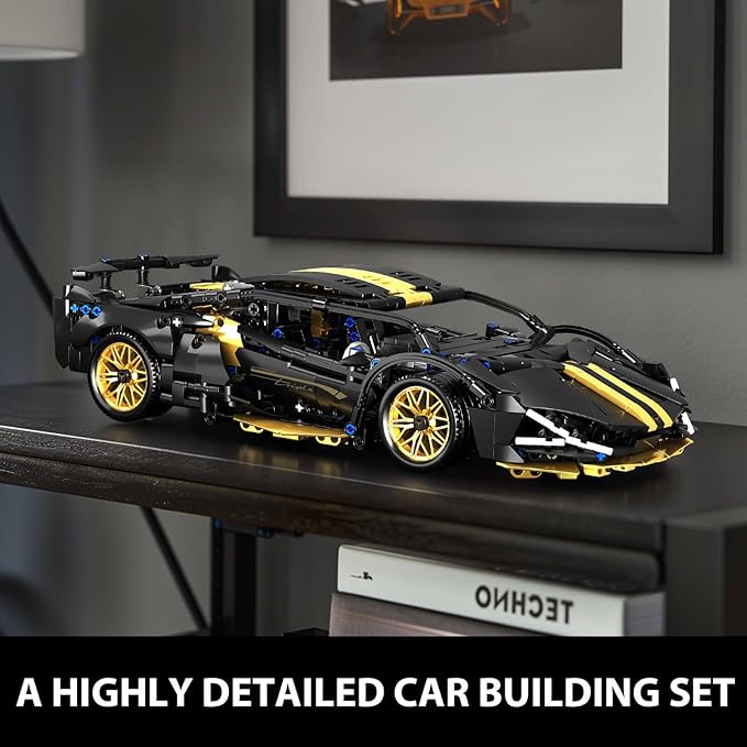 GEVINST Collectible Sports Race Cars Building Set RC Remote Control APP Car Model Kits with LED Lights for Boys 8-12 and up Adults 1:14 Scale Black Gold Supercar Gifts (1309 PCS)
