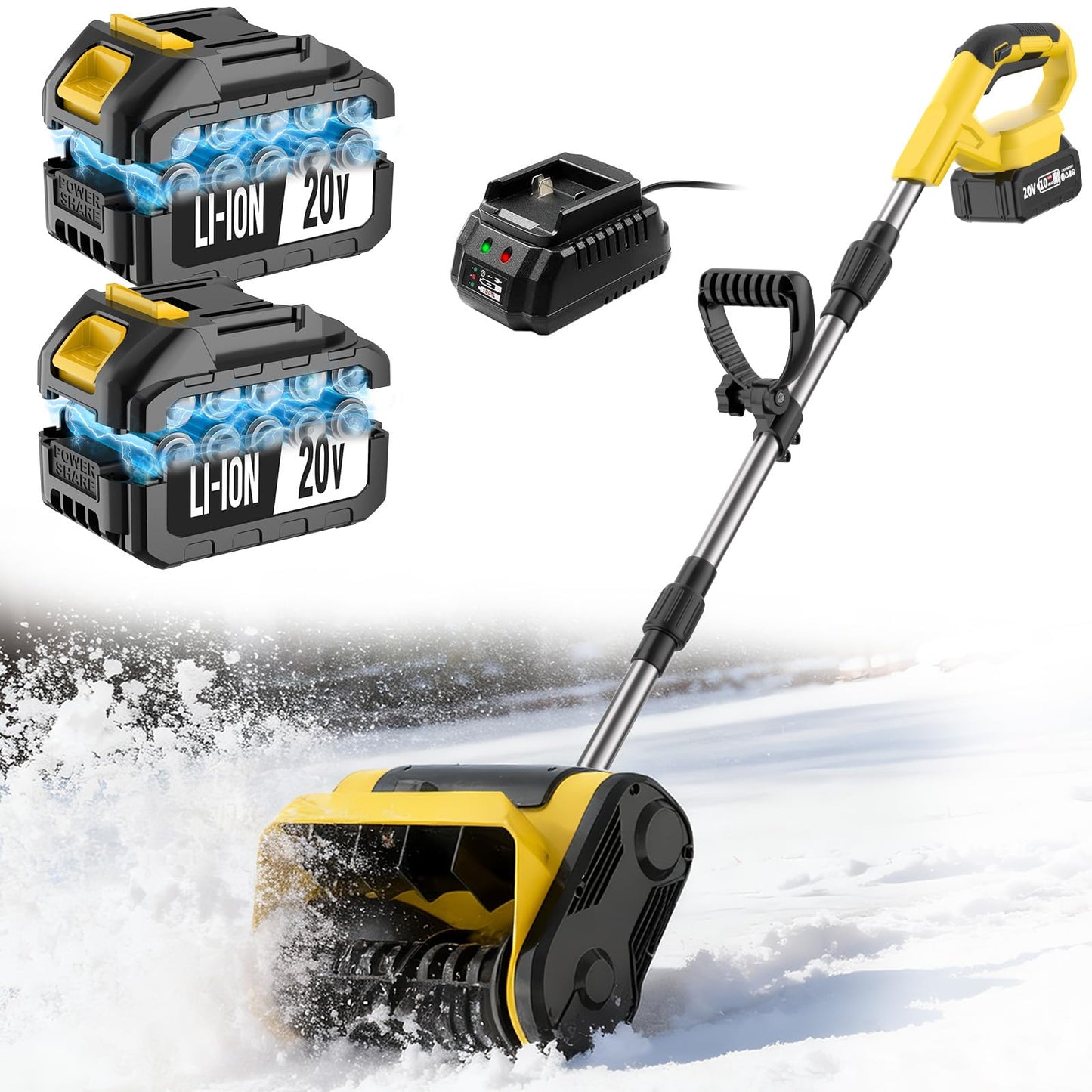 Cordless Electric Snow Shovel, Brushless 12-Inch Width 6-Inch Depth Snow Blower, Lightweight Snow Thrower Machine, Efficient Snow Removal with Battery and Charger, 2 Batteries