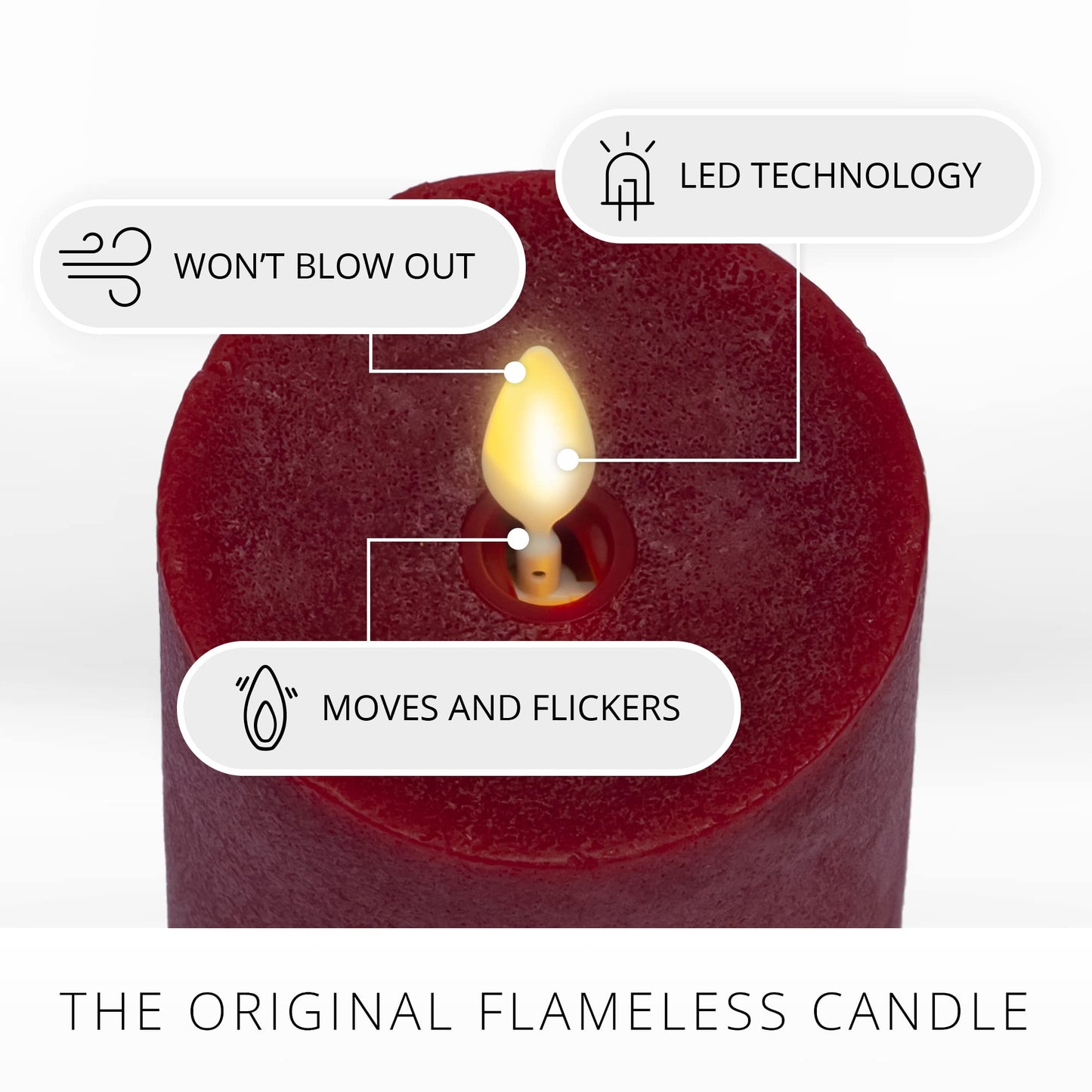 Luminara - Flameless LED Battery Operated Flickering Pillar Candles - Red - Pack of 1-3x4.5 - Realistic Moving Flame Real Wax Indoor/Outdoor Decor