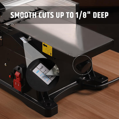 WOODSTARTER 6-Inch Benchtop Jointer with 15 Amp Motor, 12000 RPM Cutting Speed, Adjustable Fence 90–135°, Up to 1/8" Depth, HSS Blades, Table Jointer To for Woodworking DIY