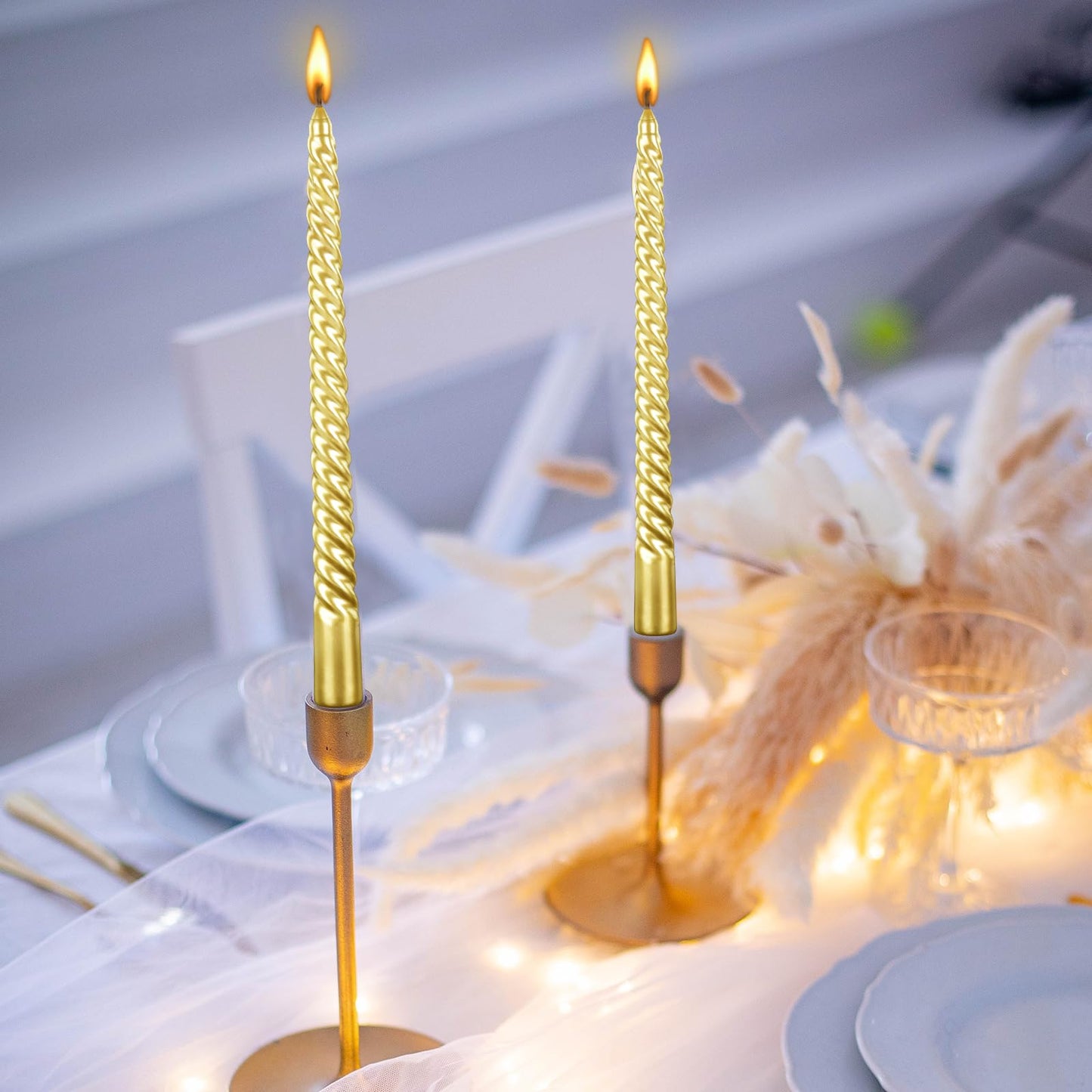 10 Inch Taper Candle, Set of 12,Tapered Candles Burn for 7 Hours, Long Sticks,Tall Candlesticks, Dinner Party, Wedding, Halloween (25cm, Gold)