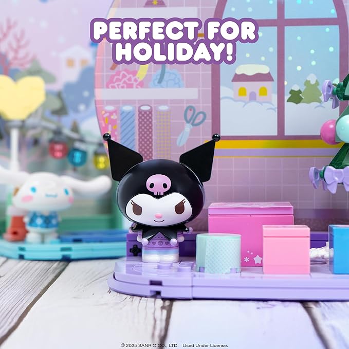 Hamee Sanrio Hello Kitty and Friends Holiday Collection Cute Building Blocks Figure Set – [Birthday Gift Party Favor Gift Basket Filler Stress Relief Collectible Sanrio Fan Relaxation] – Kuromi