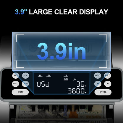 Money Counter Machine with Value Count for USD and EUR, UV MG IR Counterfeit Detection, Count Add Batch Auto Modes, Cash Counter with LED Display, Compact Powerful Design,Gray