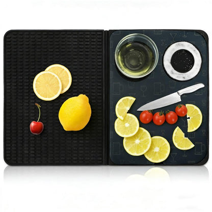 Tebery 3-in-1 Foldable Bar Mat for Countertop, Nonslip Cocktail Drying Mats with Removable Cutting Board, Silicone Mat Home Bar Accessories with Salt Rim for Drinks, Outdoor Camping, Picnic