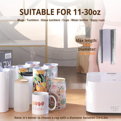 HTVRONT Auto Tumbler Heat Press Machine - Mug Heat Press Heat Up Fast & Even, Professional Tumbler Press High-Security for 2.9"-3.2" Sublimation Tumblers, Cups, Glasses and Mugs, White